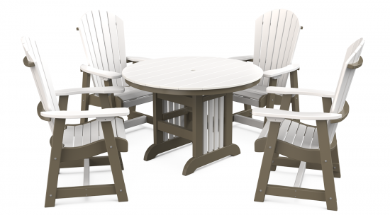 KP37 44” Round Mission Dining Table KP11 Empress Deck Chairs