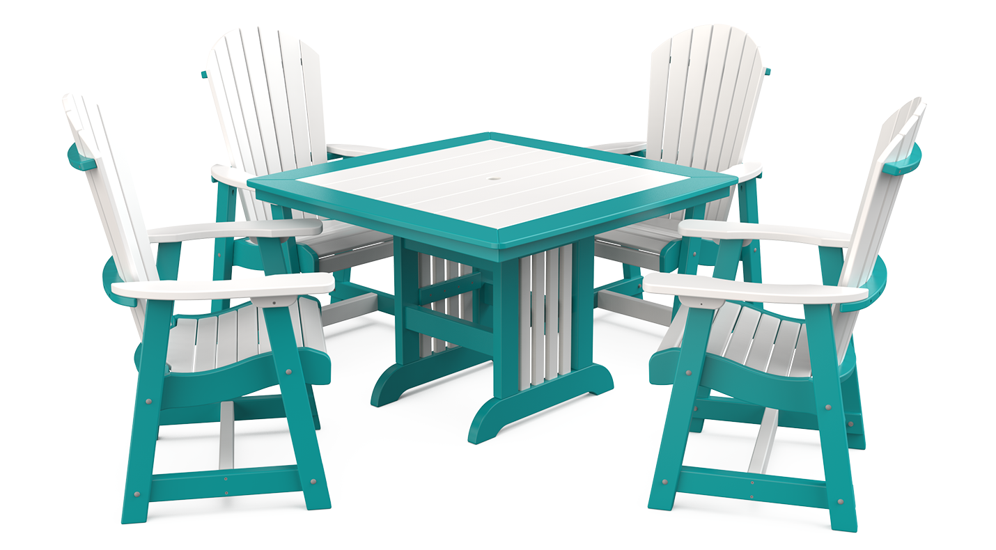 KP46 45” Square Mission Dining Table KP11 Empress Deck Chairs